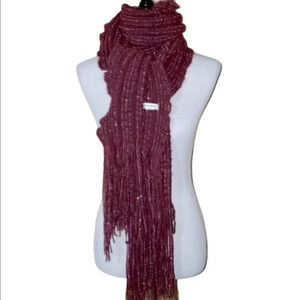 Nine West maroon &‎ silver fleck ruffle scarf